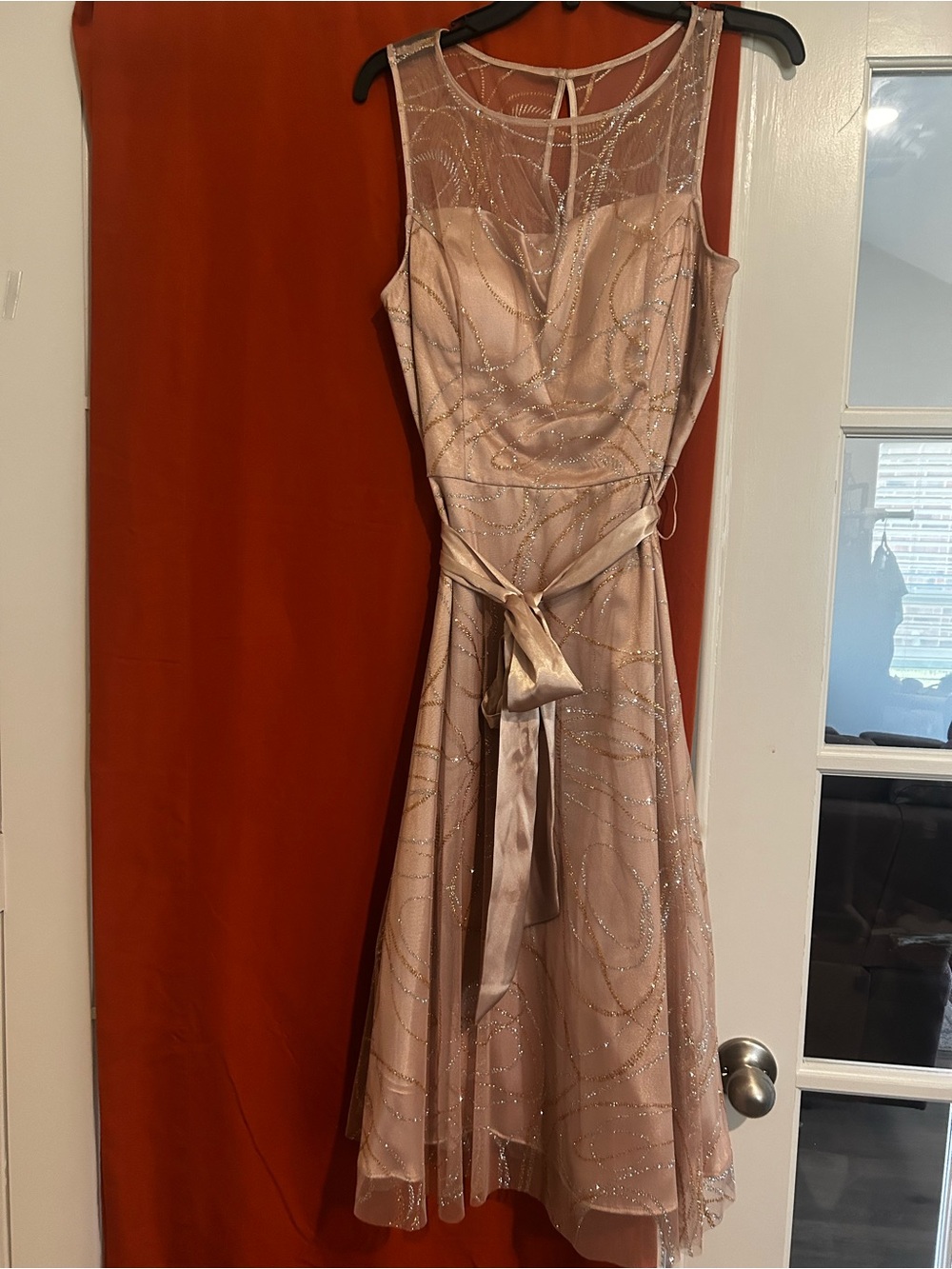 Jessica Howard Blush Pink Sleeveless Midi Dress with Satin Tie